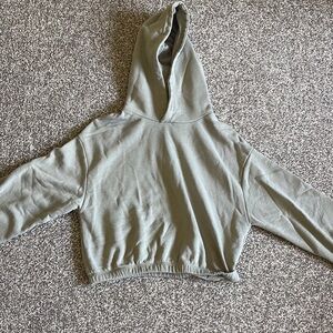 Zara Green Oversized Crop Hoodie Long Sleeve
